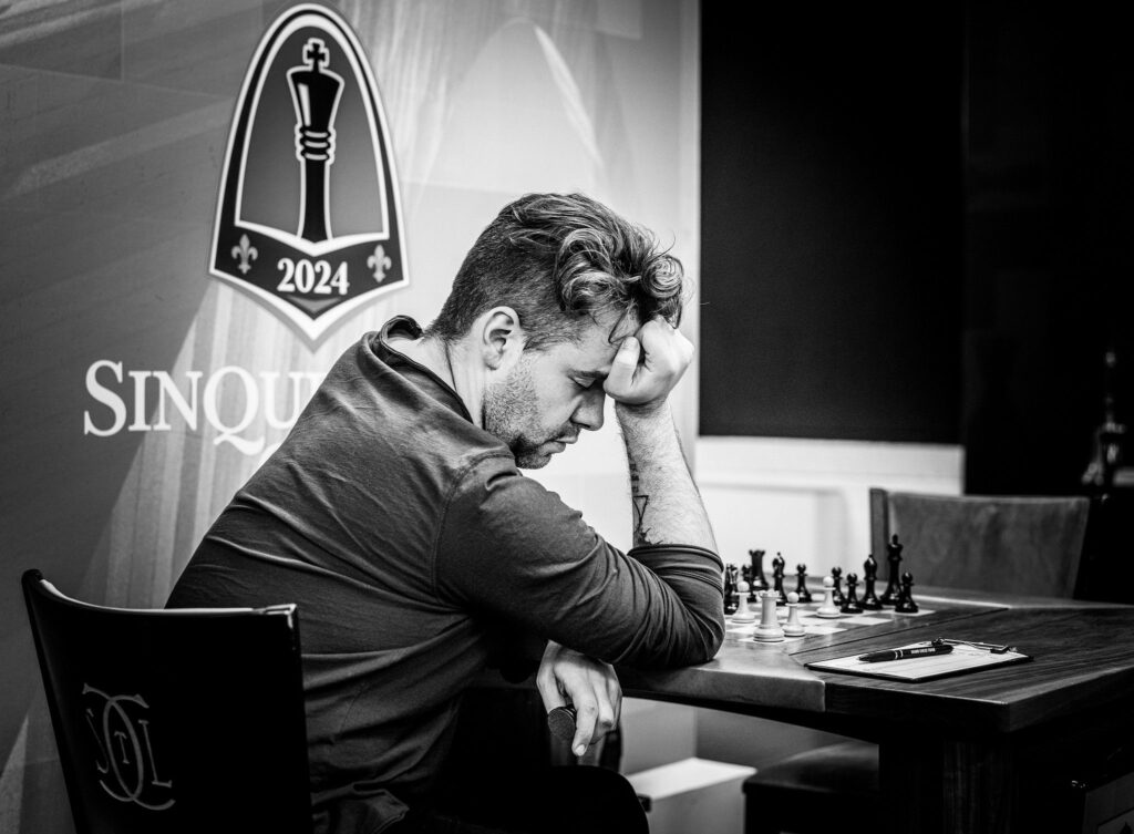 San Luis R 6 Nepomniachtchi tras jugar 18.g5 ante Caruana Foto Lennart Ootes Grand Chess Tour